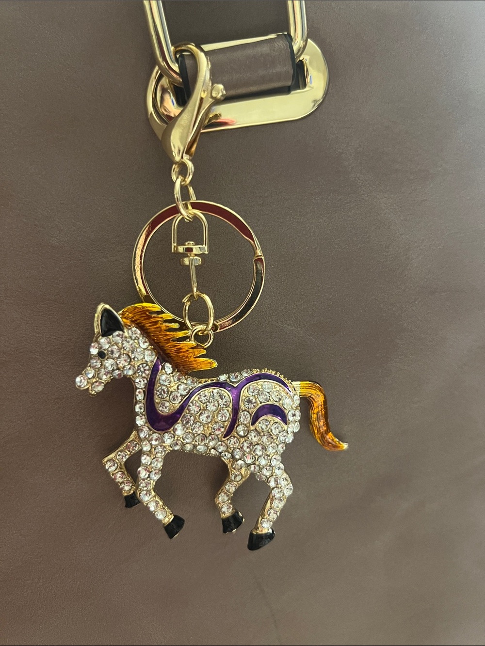 Crystal Encrusted Horse Bag Charm/ Keychain with Gold Accents